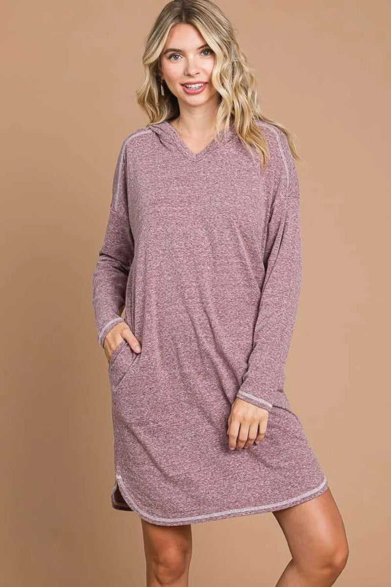 Culture Code Full Size Hooded Long Sleeve Sweater Dress - Brittney MADE