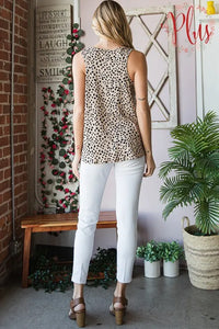 Heimish Full Size Front Button Animal Print Sleeveless Top Plus Size - Brittney MADE