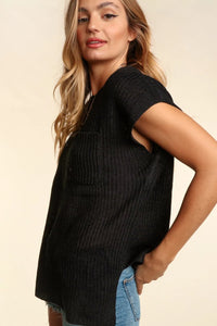 Haptics Pocketed Round Neck Cap Sleeve Knit Top - Brittney MADE