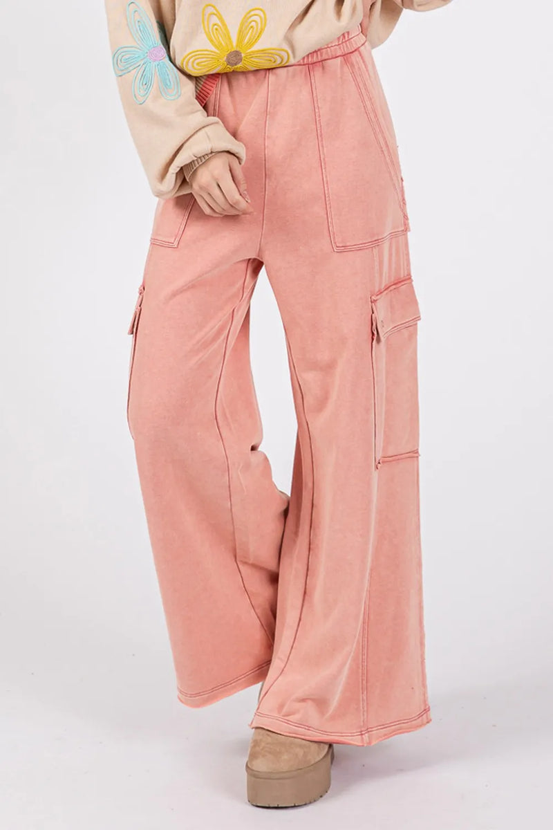 SAGE + FIG Knit Terry Mineral Wash Wide Leg Pants - Brittney MADE