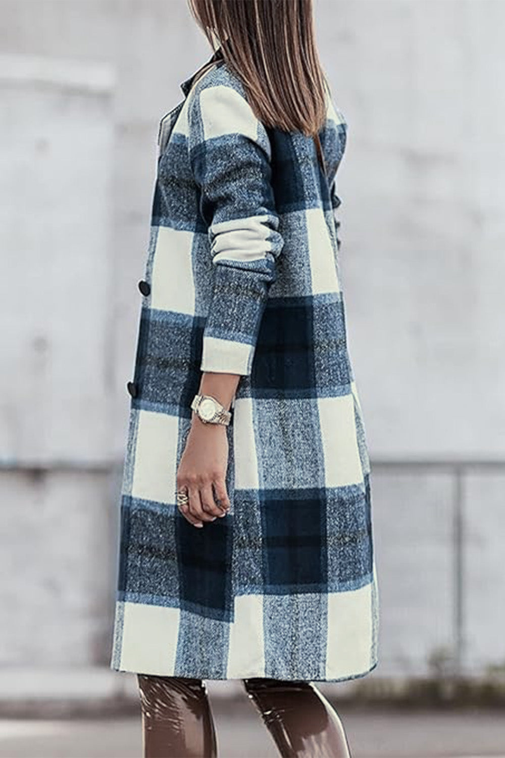 Double Take Full Size Plaid Button Up Lapel Collar Coat - Brittney MADE