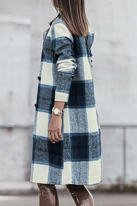Double Take Full Size Plaid Button Up Lapel Collar Coat - Brittney MADE