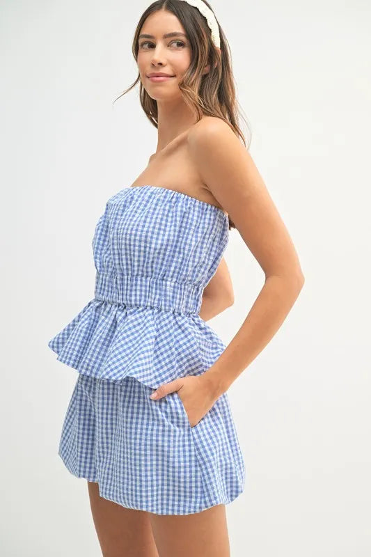 MABLE Gingham Tube Top and Shorts Set - Brittney MADE