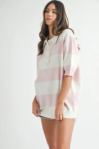 MABLE Oversized Stripe Polo Collar Sweater - Brittney MADE