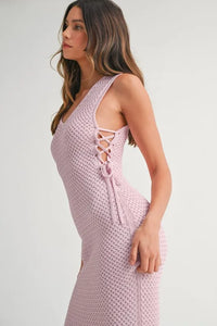 MABLE Crochet Side Lace Up Knit Midi Dress - Brittney MADE