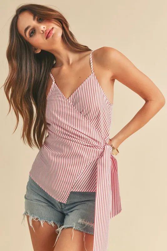 Aemi + Co Side Knotted Surplice Striped Cami - Brittney MADE