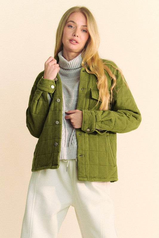 Davi & Dani Quilted Button Down Shacket with Chest Pockets - Brittney MADE