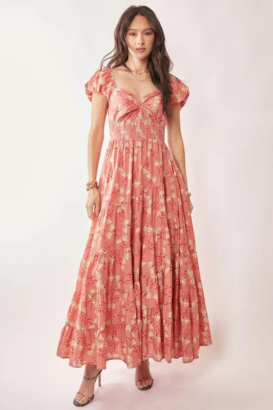 Davi & Dani Lightweight Sweetheart Neck Textured Tiered Maxi Dress - Brittney MADE