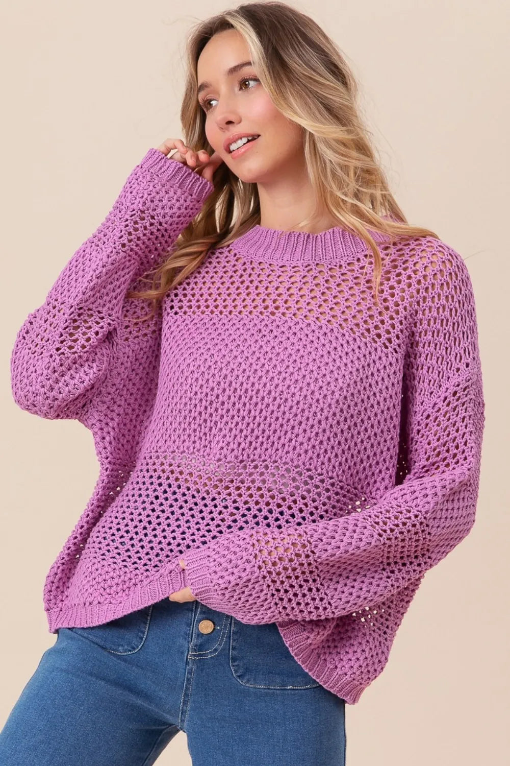 BiBi Openwork Long Sleeve Knit Top - Brittney MADE