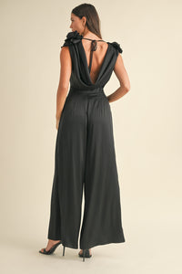 MABLE 3D Floral Applique Deep Cowl Neck Jumpsuit - Brittney MADE