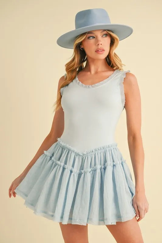 Aemi+Co Frill Sleeveless Drop Waist Mini Dress - Brittney MADE