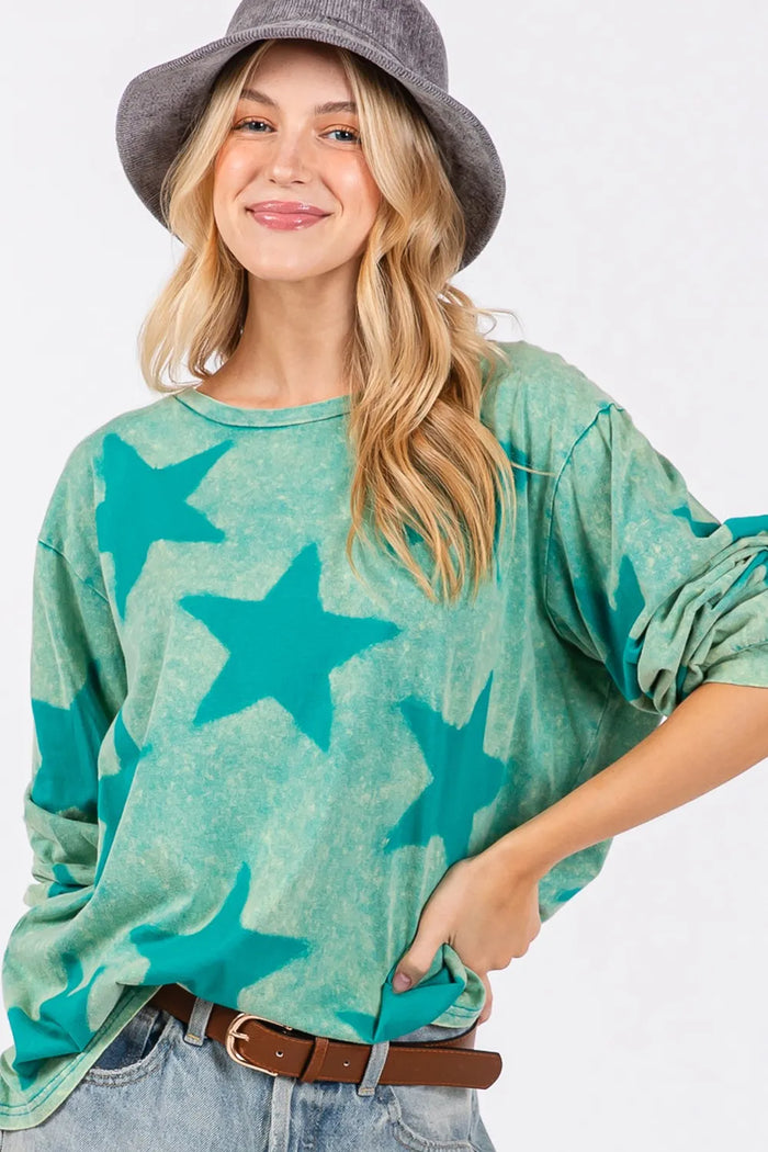 SAGE + FIG Mineral Wash Star Pattern T-Shirt - Brittney MADE