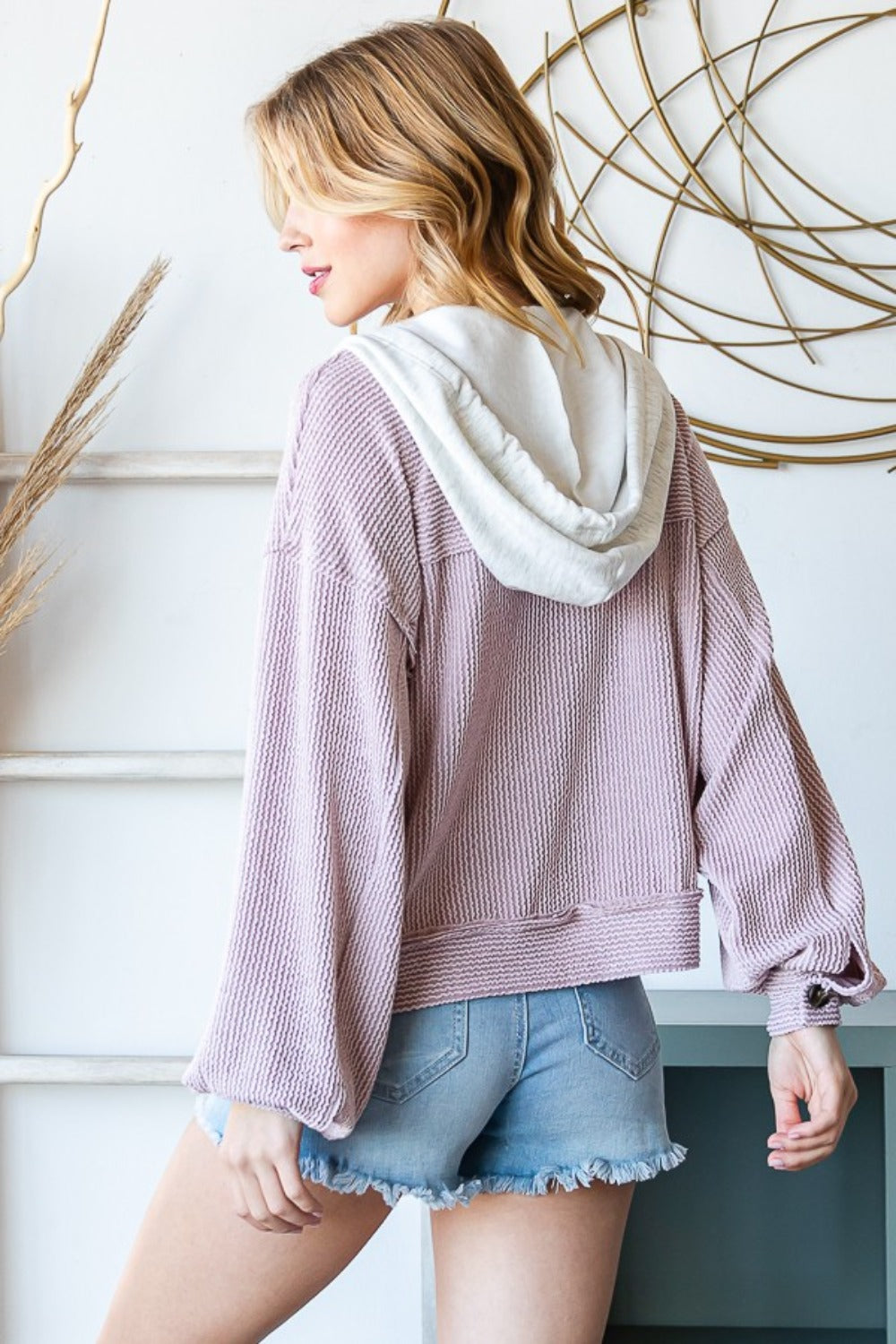 Reborn J Contrast Hooded Button Down Ribbed Jacket - Brittney MADE