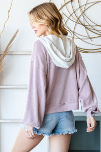 Reborn J Contrast Hooded Button Down Ribbed Jacket - Brittney MADE