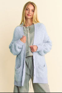 Davi & Dani Ribbed Hem Button Up Long Sleeve Cardigan - Brittney MADE
