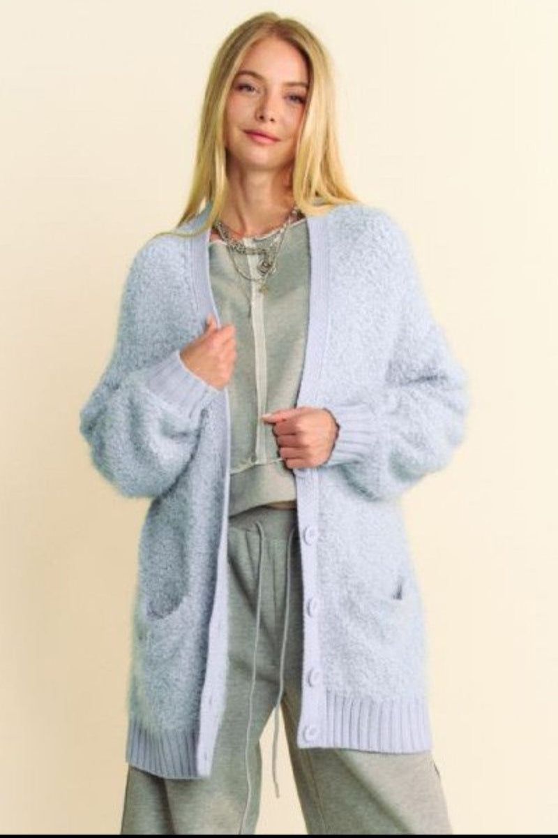 Davi & Dani Ribbed Hem Button Up Long Sleeve Cardigan - Brittney MADE