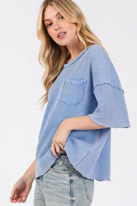SAGE + FIG Exposed Seam Round Neck Half Sleeve T-Shirt - Brittney MADE
