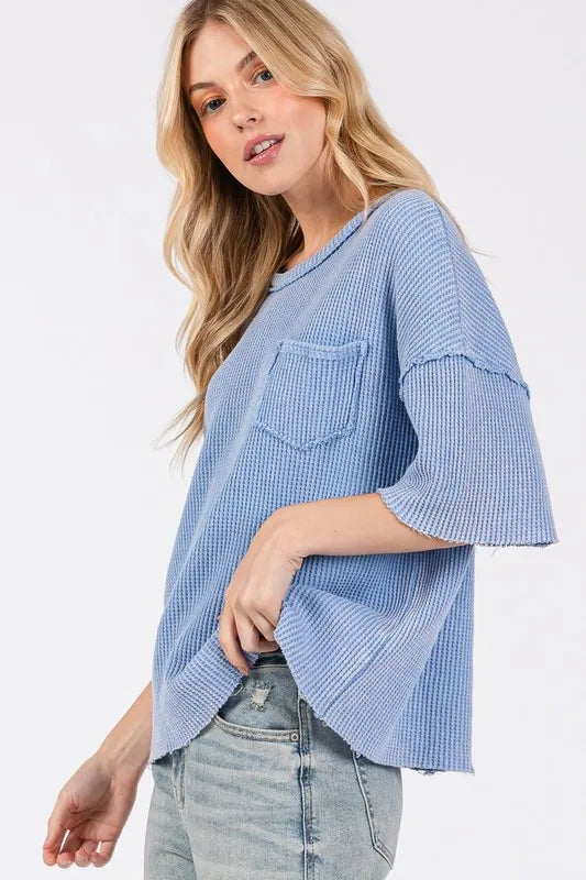 SAGE + FIG Exposed Seam Round Neck Half Sleeve T-Shirt - Brittney MADE