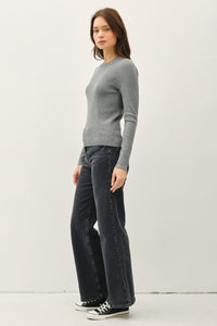 Be Cool Round Neck Long Sleeve Ribbed Sweater - Brittney MADE