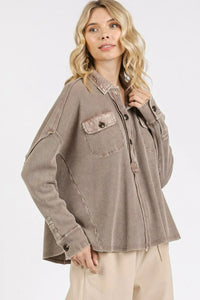 Mittoshop Mineral Wash Waffle Knit Collared Neck Henley Top - Brittney MADE