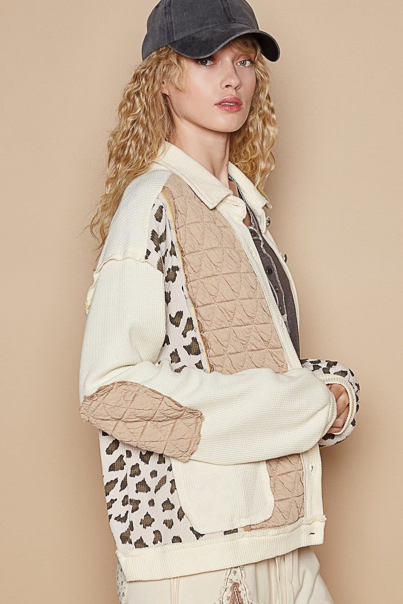 POL Leopard Exposed Seam Button Up Quilted Jacket - Brittney MADE