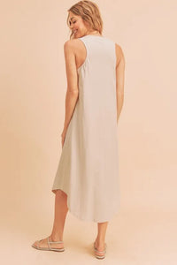 Aemi + Co Front Pleat Detail V-Neck Sleeveless Midi Dress - Brittney MADE