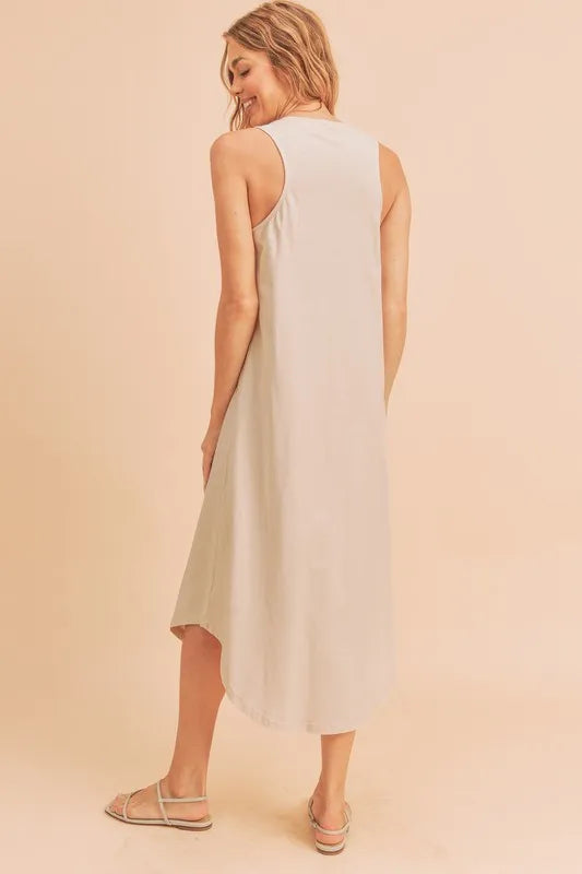 Aemi + Co Front Pleat Detail V-Neck Sleeveless Midi Dress - Brittney MADE