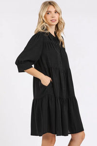 Mittoshop Button Detail Collared Neck Tiered Shirt Dress - Brittney MADE