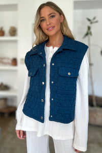 Double Take Full Size Pocketed Texture Snap Down Vest Coat - Brittney MADE