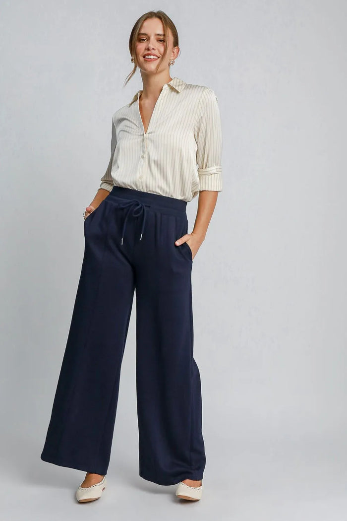 Umgee Drawstring Wide Leg Pants with Pockets - Brittney MADE