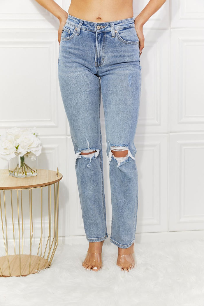Kancan High Rise Distressed Slim Straight Jeans - Brittney MADE