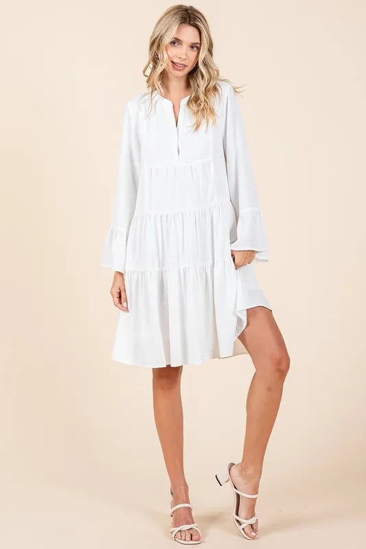 Mittoshop Tiered Notched Flare Sleeve Dress - Brittney MADE