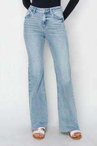 RISEN Full Size High Rise Raw Cut Hem Bootcut Jeans - Brittney MADE