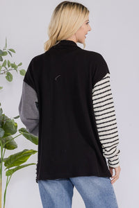 Celeste Full Size Striped Button Up Dropped Shoulder Shacket - Brittney MADE