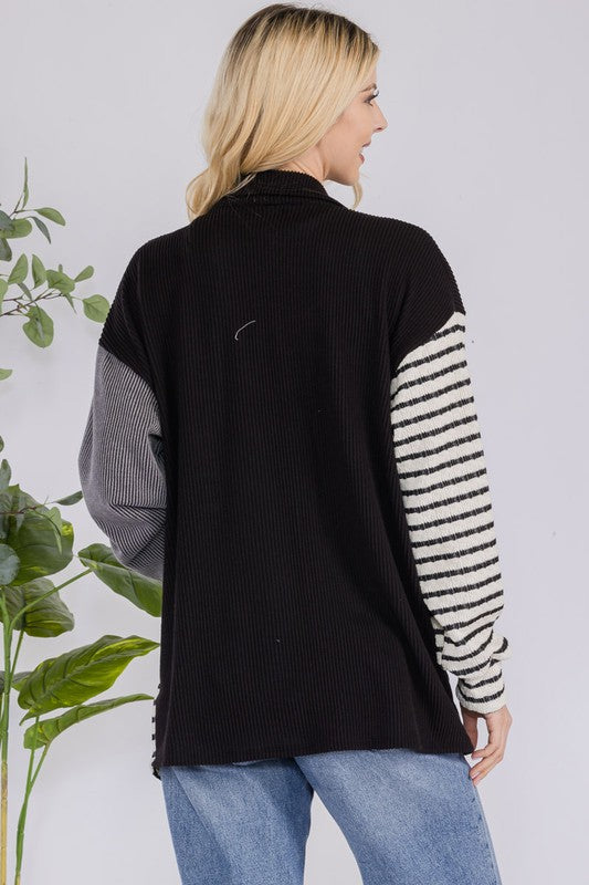 Celeste Full Size Striped Button Up Dropped Shoulder Shacket - Brittney MADE