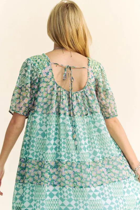 Davi & Dani Multi Floral Square Neck Puff Sleeve Maxi Dress - Brittney MADE