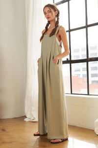 ADORA Square Neck Wide Leg Overalls with Pockets - Brittney MADE