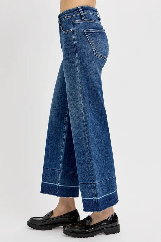 RISEN Full Size Tummy Control High Rise Crop Wide Hem Jeans Plus Size - Brittney MADE