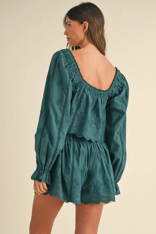 MABLE Embroidered Scalloped Lace Top and Short Set - Brittney MADE