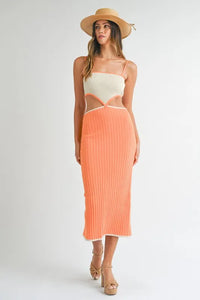 MABLE Ribbed Knit Color Block Cutout Midi Dress - Brittney MADE