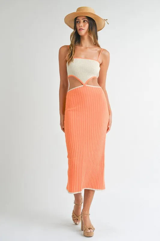 MABLE Ribbed Knit Color Block Cutout Midi Dress - Brittney MADE