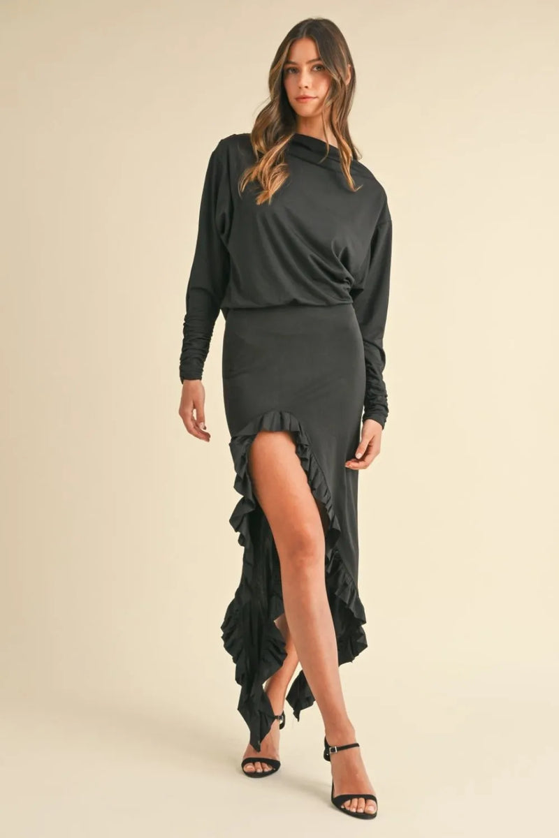 Mable Backless Asymmetric Ruffle Hem Dress - Brittney MADE
