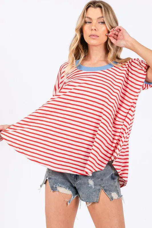 Ces Femme Striped Round Neck Short Sleeve T-Shirt - Brittney MADE