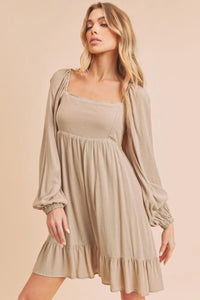 Aemi + Co Ruffled Hem Square Neck Balloon Sleeve Mini Dress - Brittney MADE