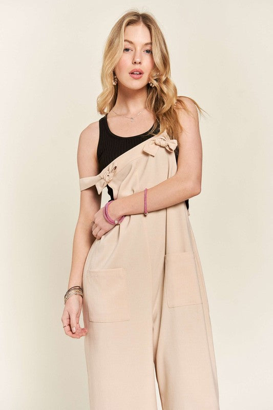 ADORA Knotted Wide Strap Wide Leg Overalls - Brittney MADE
