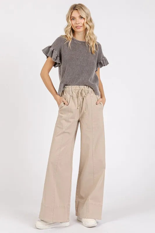 Mittoshop Mineral Wash Elastic Wide Leg Pants - Brittney MADE