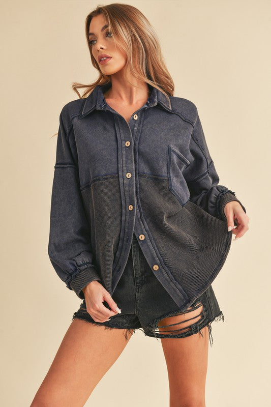 Aemi + Co Acid Washed Exposed Seam Button Up Jacket - Brittney MADE