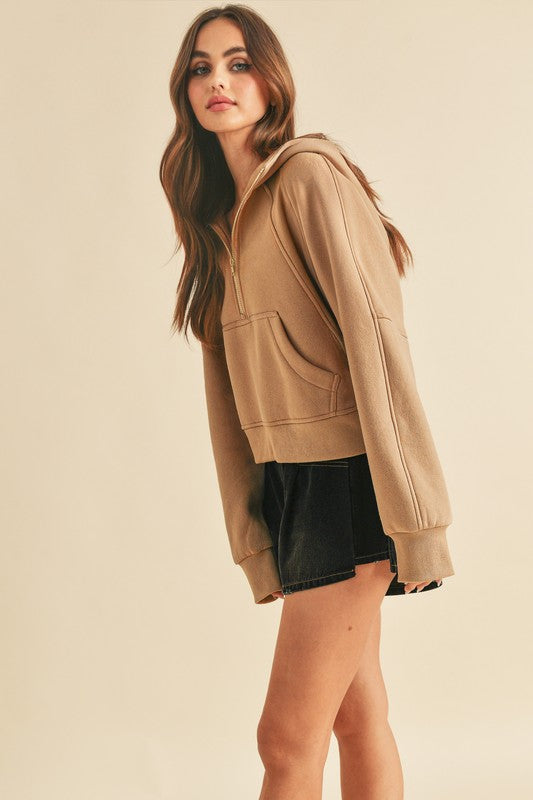 Aemi + Co Half Zip Raglan Sleeve Hoodie with Kangaroo Pocket - Brittney MADE