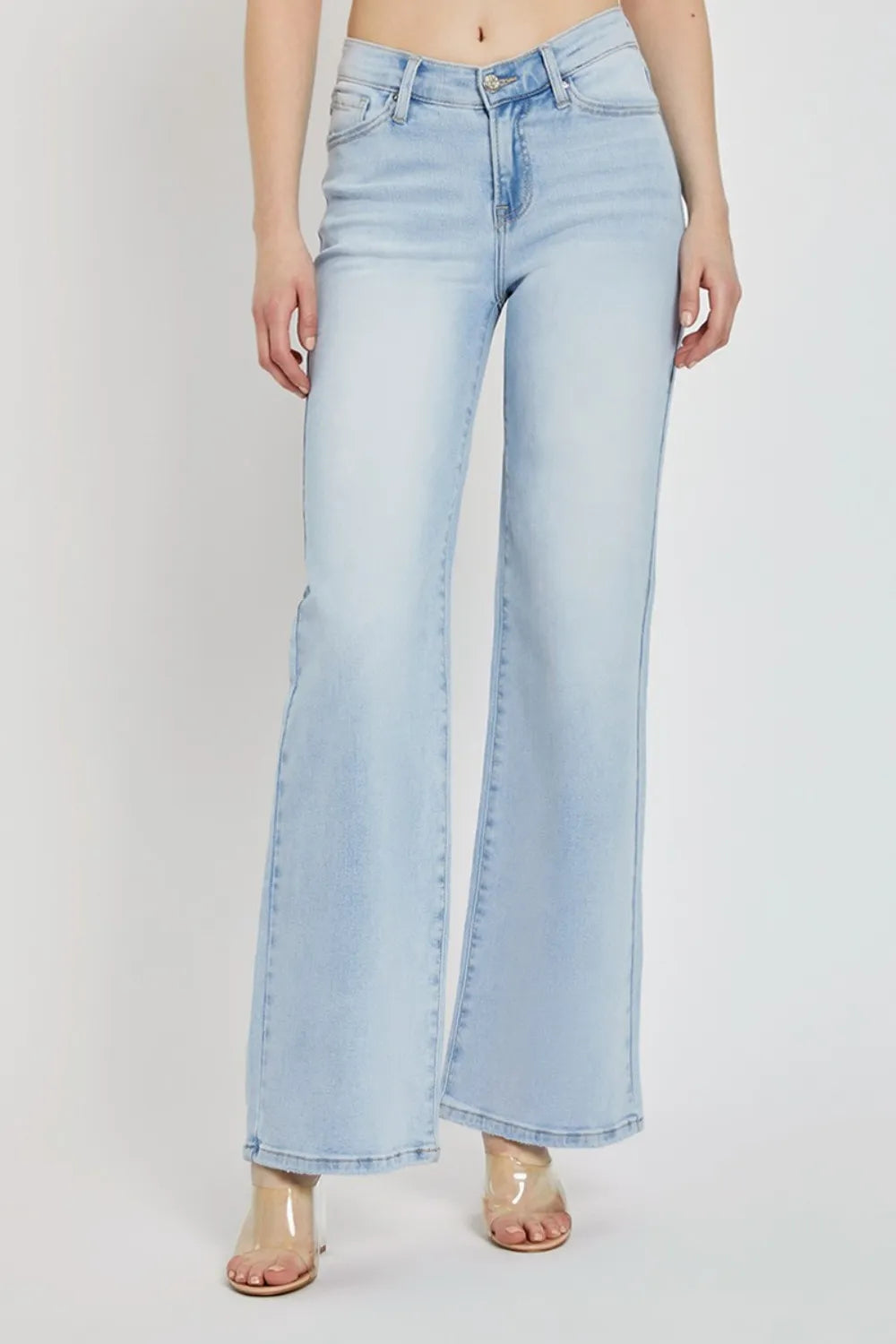 RISEN Full Size Wide Leg V Dipped Front Waist Jeans - Brittney MADE