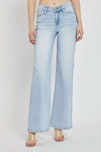 RISEN Full Size Wide Leg V Dipped Front Waist Jeans - Brittney MADE